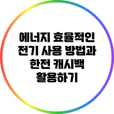 에너지 효율적인 전기 사용 방법과 한전 캐시백 활용하기