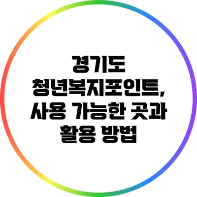 경기도 청년복지포인트, 사용 가능한 곳과 활용 방법
