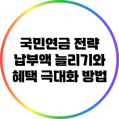 국민연금 전략: 납부액 늘리기와 혜택 극대화 방법