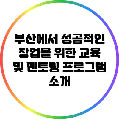 부산에서 성공적인 창업을 위한 교육 및 멘토링 프로그램 소개
