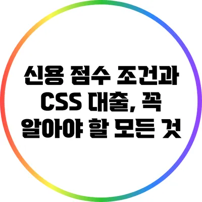 신용 점수 조건과 CSS 대출, 꼭 알아야 할 모든 것