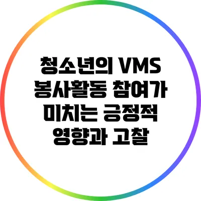 청소년의 VMS 봉사활동 참여가 미치는 긍정적 영향과 고찰