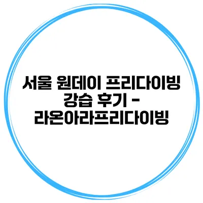 서울 원데이 프리다이빙 강습 후기 - 라온아라프리다이빙