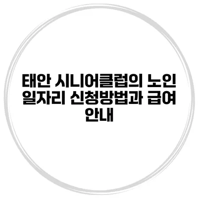 태안 시니어클럽의 노인 일자리 신청방법과 급여 안내